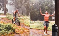 乐嘉暴雨中骑车秀肌肉！不穿上衣兴奋大喊，霸气回应没有生殖能力