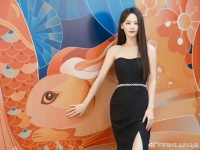 张嘉倪逛兔展黑色抹胸裙，长直发，状态好年轻好美哦！