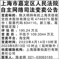 上海市嘉定区人民法院自主网络司法变卖公告