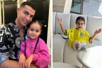 C罗晒四公主近照，浓眉大眼，五官神似乔治娜！4岁千金全家独宠