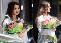 17岁苏瑞捧花外出，眼神忧郁！身材发育明显，五官气质似阿汤哥