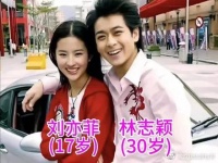 2004年，17岁的刘亦菲和30岁的林志颖在一辆豪车旁的合影