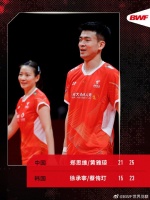 郑思维/黄雅琼 21-15、25-23 徐承宰/蔡侑玎……