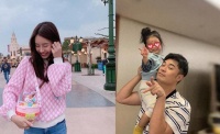 陈赫张子萱带俩娃逛迪士尼，女儿穿同款公主裙，结婚8年似小情侣
