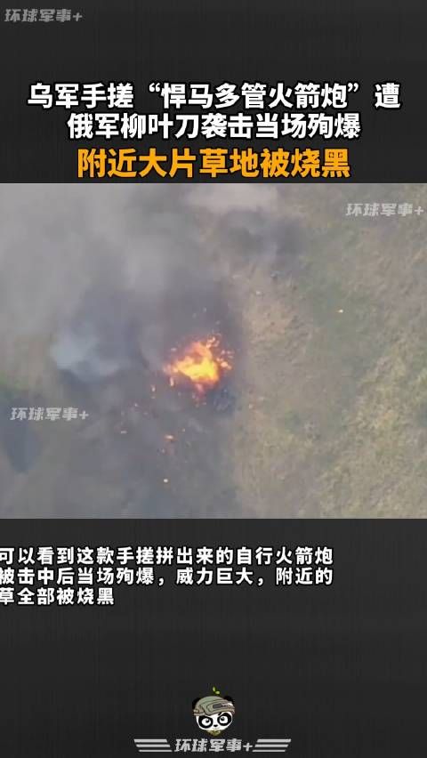 乌军手搓“悍马多管火箭炮”遭俄军柳叶刀袭击当场殉爆,附近大片草地被烧黑