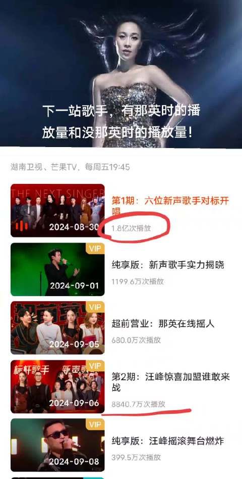 下一站歌手，有那姐的播放量与没有那姐的播放量对比明显，谁更火热不言而喻…