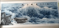 张一阳《观海听涛》国画作品