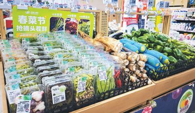 近日，在北京市朝阳区一家超市内，春菜被码放得整整齐齐。