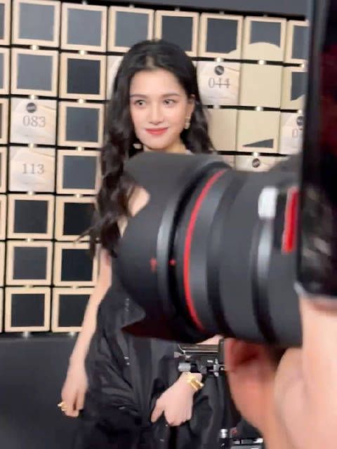 女星黑裙深V造型引热议,长发优雅展现魅力