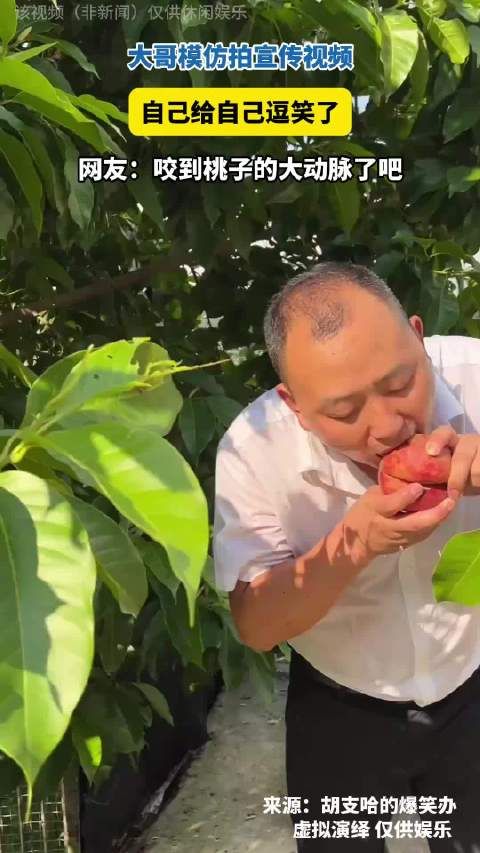 大哥模仿拍宣传视频,给自己逗笑了,第一次见水分这么多的桃子!