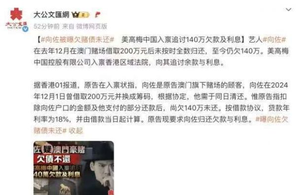 向佐陷赌债风波：140万港元未还，名下公司停摆