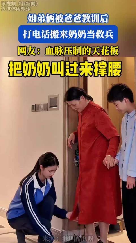 姐弟俩被爸爸教训后，打电话搬来奶奶当救兵 ！