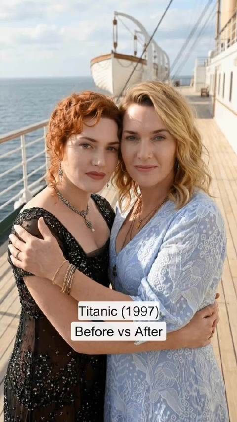 泰坦尼克号主演过去与现在跨时空拥抱，时间过得真快，一转眼都老了