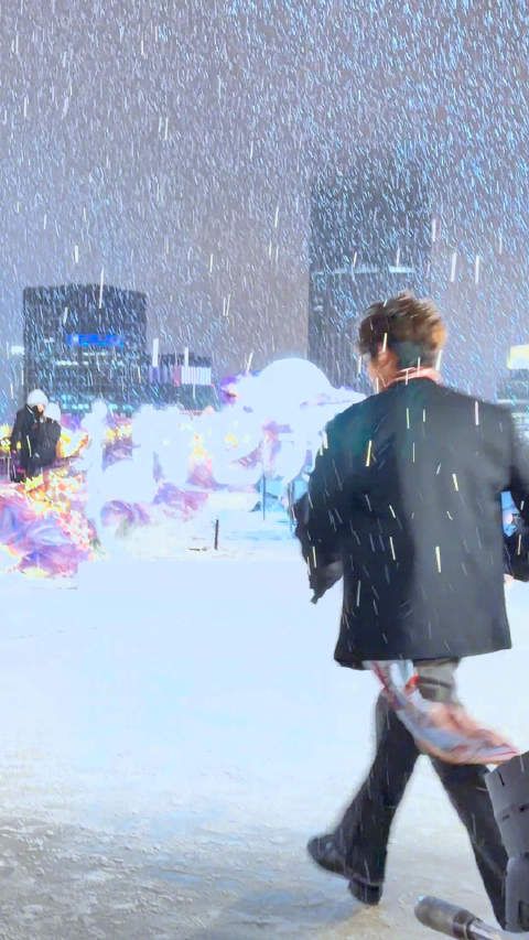 王源北京跨晚路透曝光，初雪氛围感十足