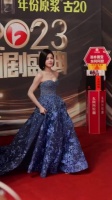 陈妍希 一身抹胸蓝色长裙