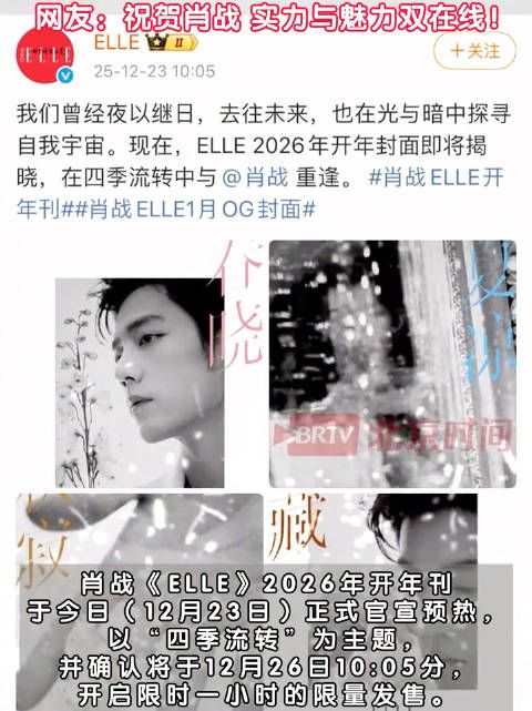 肖战三登ELLE开年刊，单人封面诠释四季流转