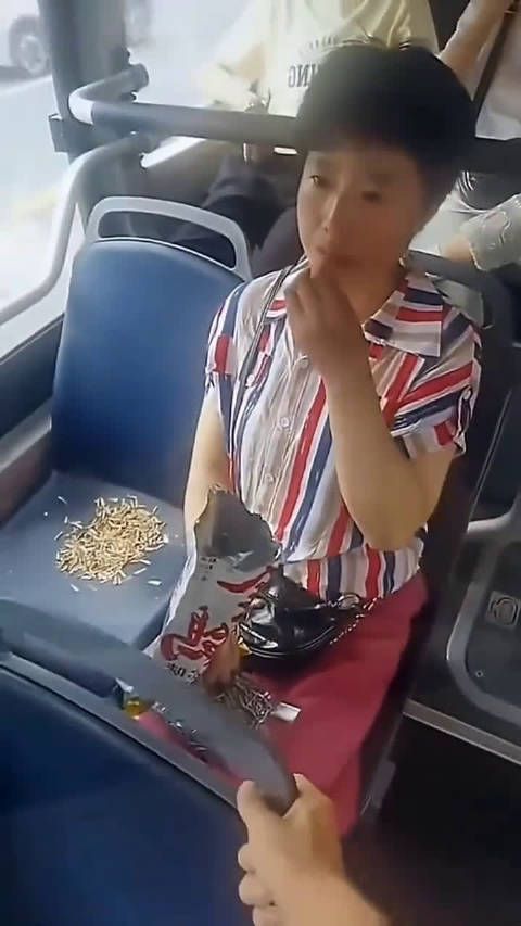 大妈不单占了一个座位，还把瓜子壳吐在座位上！网友：素质太差了