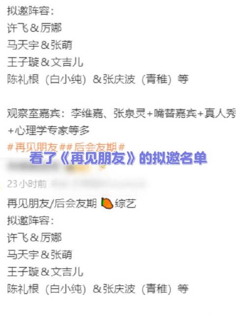 网传《再见朋友》的拟邀阵容和网友想看，简直两模两样 再见朋友 后会友期