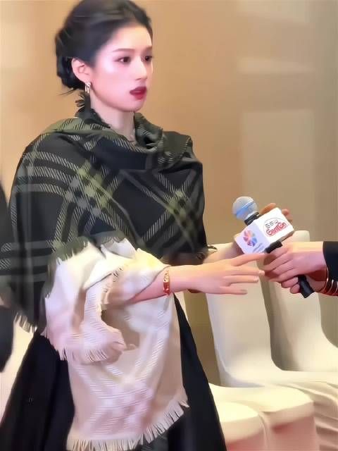 张婧仪格纹披肩盘发造型,诠释高干文女主气质