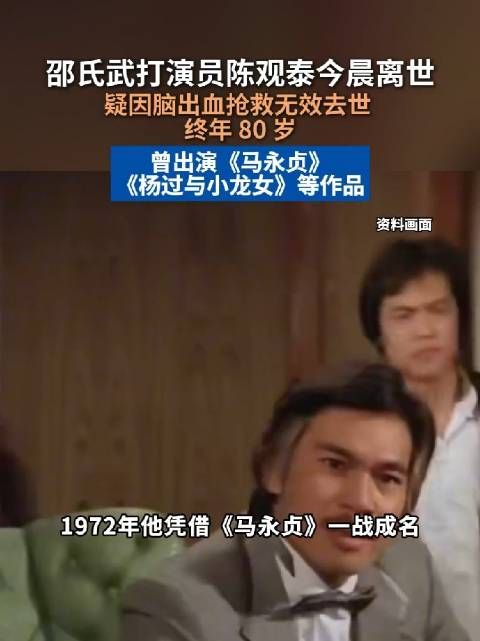 曝香港演员陈观泰去世 曾出演《马永贞》《杨过与小龙女》