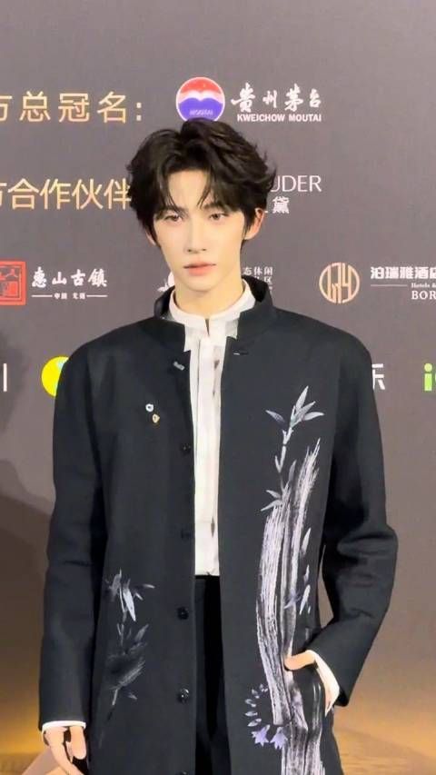 WMA红毯刘宇水墨竹叶造型，清冷国风美少年儒雅酷飒